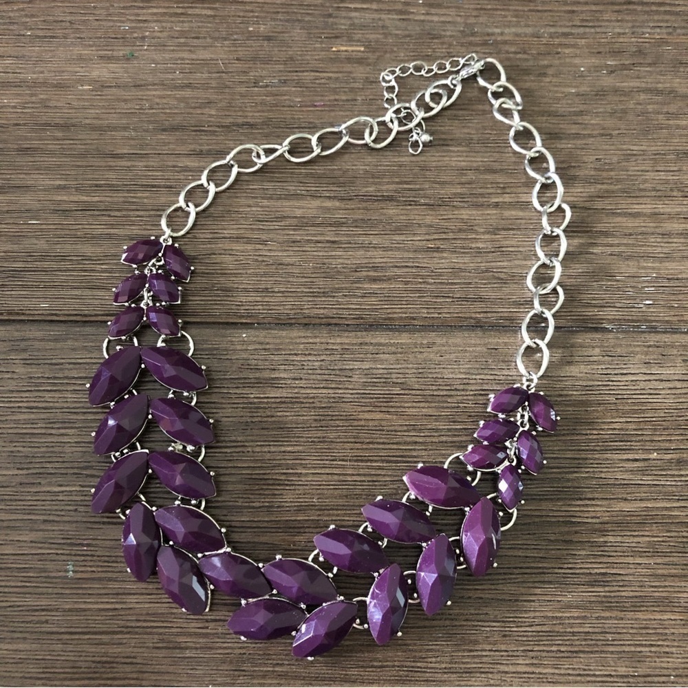 Purple and sliver metal statement necklace